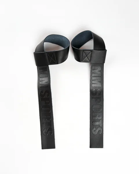 MM Sports Lifting Straps Leather Black